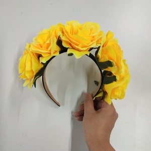 Diadema Floral para Fiesta <span class=keywords><strong>de</strong></span> <span class=keywords><strong>Halloween</strong></span>, Día <span class=keywords><strong>de</strong></span> <span class=keywords><strong>Muertos</strong></span>, Boda, Diadema Grande con Flores <span class=keywords><strong>de</strong></span> Rosa - Product Image 3