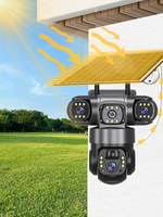 Caméra de sécurité solaire extérieure V380 Pro 3 objectifs 4G avec carte SIM, vision nocturne, détection humaine, sirène intégrée et Cloud Ql29