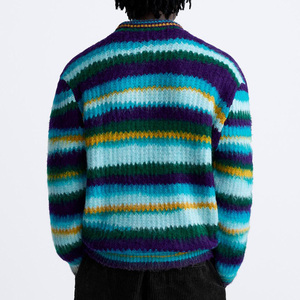 Pull-over en coton tricoté à manches longues en mohair à rayures pull-over en coton personnalisé à manches longues pour hommes LOGO personnalisé OEM et ODM - Product Image 2