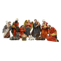 Crèche de Noël 38cm Mangeoire Scène de la Nativité Figurines Maison Catholique Résine Peinte Ensemble Nativité Jésus Enfant Crèche