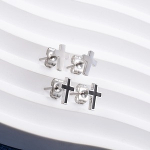 1 Paire de Boucles d'Oreilles Croix en Acier Inoxydable pour Femmes et Hommes, Petites Clous d'Oreilles Religieux à Fermeture Push-Back, Accessoires de Bijoux en Métal pour Piercing - Product Image 1
