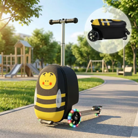 Yenilikçi 2'si 1 Arada Çocuk Scooter Bavulu, 19 İnç Katlanabilir Sert Kabuklu Valiz Scooter, Sevimli Çizgi Film Figürlü Binilebilir Seyahat Çantası