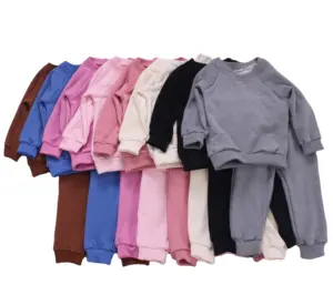Hot Sale Newborn Baby Clothes Solid Colour Baby Girl Boy Winter Kids 2pcs Pajamas Cotton Clothing Set