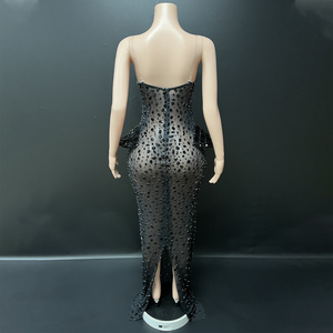 Novance Y5208 Nuovi Arrivi Abito da Sera <span class=keywords><strong>Nero</strong></span> Sexy con Aperture, Lussuoso con Strass, Elegante <span class=keywords><strong>Vestito</strong></span> da Festa per Donne - Product Image 3