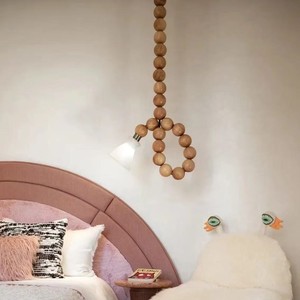 Nordic Style Wooden Bead Chandelier Pendant <b>Light</b> Round <b>Single</b> Head LED Home Decor For Bedroom Cafe Window - Product Image 1