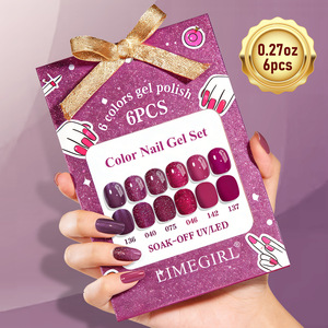 Kit de Gel para Uñas de 6 Colores, Serie Morada, Rojo Cereza, Rojo Terciopelo, Rojo Rosa, Brillo Vintage, Empaque Básico - Product Image 1