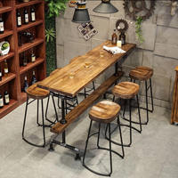 Table haute de bar en bois avec plateau en bois et pieds en métal, pour cuisine, salle à manger, restaurant, mobilier commercial tendance
