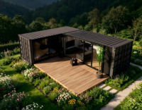 MHY Maison préfabriquée moderne en panneaux sandwich blancs de type L, respirante, à montage rapide, cabane de vacances modulaire avec terrasse pour complexe forestier