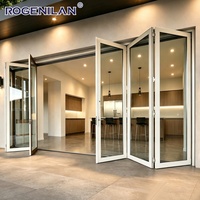 Portes pliantes extérieures en aluminium imperméables sur mesure de l'usine Rogenilan, portes pliantes en verre trempé pour les maisons
