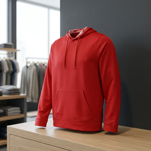 Sweat-shirt à capuche rouge pour homme, coupe classique, en coton French Terry, pull décontracté avec poche avant, idéal pour l'automne - Product Image 4