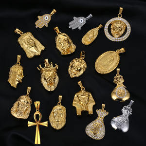 아이스 아웃 Cz 기도 손 스테인레스 스틸 파라오 Charn 콥틱 Ankh 크로스 펜던트 종교 예수 조각 보석 사자 펜던트 남자 - Product Image 1