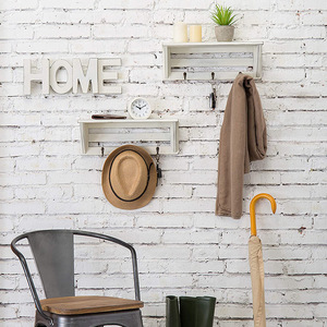 Wooden <b>Wall</b> <b>Mounted</b> Key Rack White Rectangle Multipurpose Entryway Storage Organizer Coat Rack Living Room Decorative <b>Shelf</b> - Product Image 1