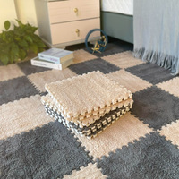 Modern Plush Pink White Interlocking Velvet Non-Slip Floor Rug Puzzle Carpet for Teen Living Room Home Polyester