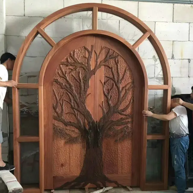 Puertas personalizadas para villa, hechas a mano, de madera dura sólida
