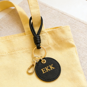 Pu Keychains Personalised Logo Top Quality Monogrammed Keyring Fashion Round Shape Custom <strong>Leather</strong> <strong>Key</strong> <strong>Chain</strong> for Wedding Favour - Product Image 3