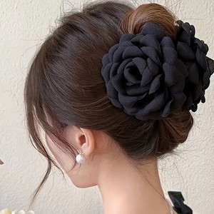 Grande pince à cheveux en velours rouge en forme <span class=keywords><strong>de</strong></span> rose, style romantique vintage, accessoire capillaire <span class=keywords><strong>flamenco</strong></span> espagnol pour femme, idéal pour mariage - Product Image 3