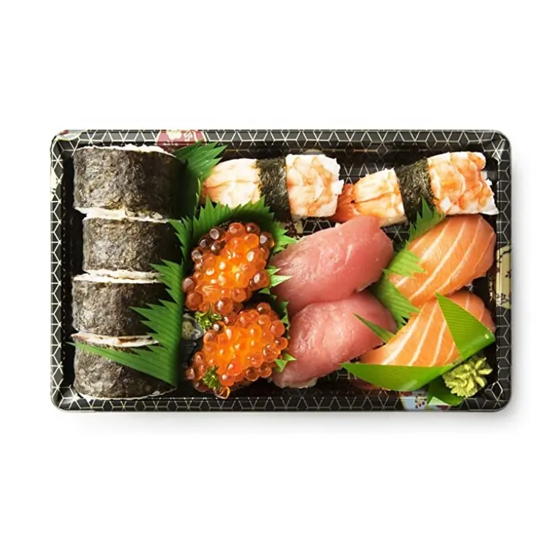 Bandeja de sushi plástica antiembaçante XW-1105 premium, venda feliz, restaurante de qualidade com tampa