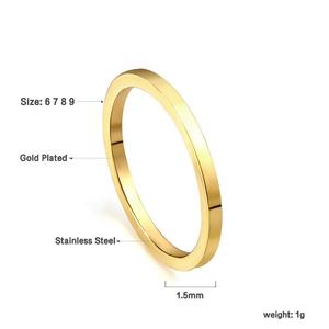 Anillos de Dedo Lisos de Acero Inoxidable Chapado en Oro de 18k, Minimalistas, de Moda para Mujer, Personalizables con Grabado, Venta al Por Mayor - Product Image 2