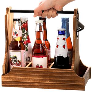 Wooden Beverage Storage Box With Handle Rectangle Picnic Carrying Case For <b>Beer</b> Wine Bottle Opener And Can Collector - Product Image 3