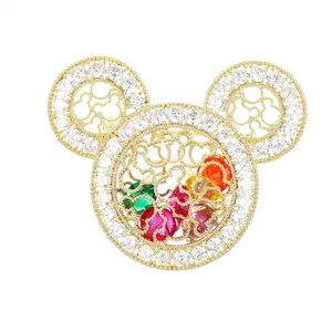2024 pin kartun lucu gadis beraspal mikro CZ dekoratif Micky Mouse perhiasan bros berlian hewan aman bros Hijab Label pin
