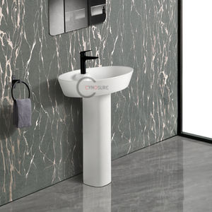 Nuevo Lavabo de Columna de Cerámica, Lavabo Ovalado Moderno con Desbordadero para Mueble de Baño - Product Image 3