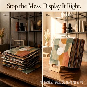 Wooden <b>Record</b> Storage Rack Solid Wood Desktop Organizer For Vinyl CDs Books Multipurpose Display <b>Stand</b> - Product Image 5