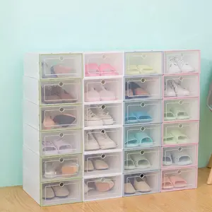 Foldable Clear Shoe Boxes Plastic Organizer Transparent Storage Cabinets Stackable Acrylic Dust Proof Shoe Display Cases