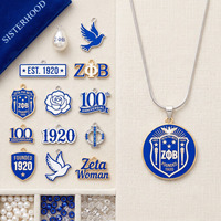 Collier Pendentif Personnalisé en Acier Inoxydable Plaqué Or 18K, Style Sororité Grecque, Bleu Royal, Cristal et Perle Blanche, Charmant