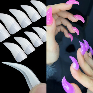 100 faux ongles en acrylique transparents blancs à couverture complète, courbés en forme d'aigle, pour extension et manucure - Product Image 4