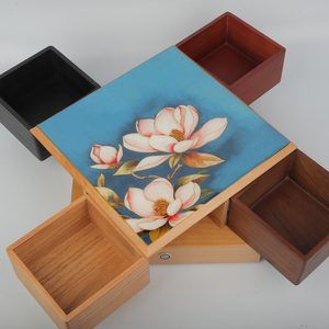 Caja de Almacenamiento de Madera MDF Giratoria de Cuatro Compartimentos Hecha a Mano, Diseño Rectangular Clásico, Grabado Láser, Madera de Arce Reciclable, Empaque Personalizado - Product Image 1