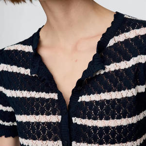 <span class=keywords><strong>Cardigan</strong></span> con scollo a V a manica corta in maglia Jacquard di ispirazione Vintage con orlo a coste e polsini eleganti con bottoni - Product Image 4