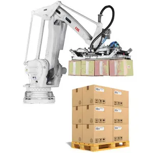 Automatic ABB Industrial Robot Carton Box Palletizer Conveyor Robot Palletizing Arm Gripper Pallet Stacker Packaging Line