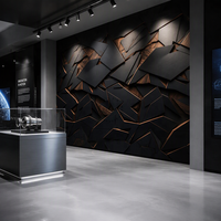 Papier peint mural géométrique 3D en bois, motif abstrait noir fragmenté, pour café, salle de sport, musée scientifique, décoration murale