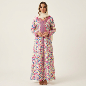 Fil peigné léger Style flammé Sheila broderie Dubaï arabe Abaya robe pour les femmes musulmanes popeline tissu Jalabiya moyen-orient - Product Image 1