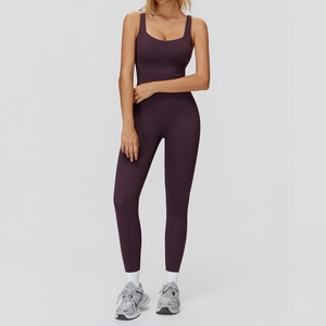Combinaison de sport pour femme avec logo personnalisé, brossée, sexy, dos croisé, combinaison de sport active extensible, combinaison de yoga avec legging - Product Image 2