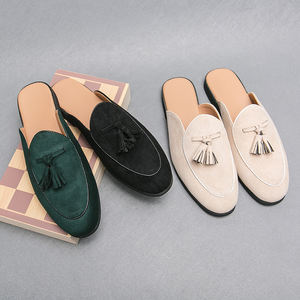 Chaussures d'été en cuir semi-ouvertes pour hommes, respirantes, à pampilles, tendance, à enfiler, type sandales - Product Image 1