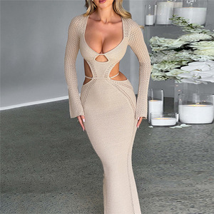 <span class=keywords><strong>SXE</strong></span> 2023 automne vêtements pour femmes nouveau Sexy col bas évider attaché mince longue robe - Product Image 2