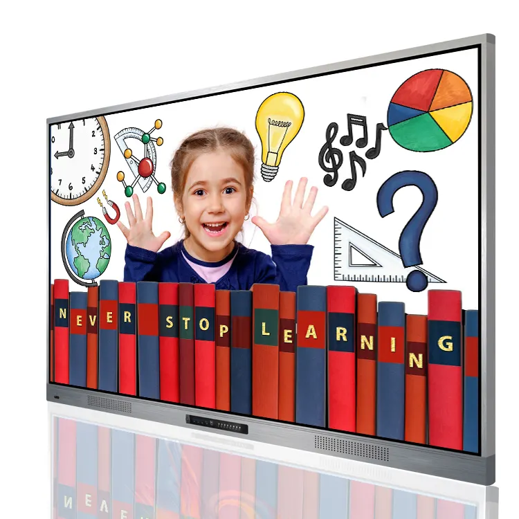 65" Smart 4K LED Interactive Touch Screen Ultra Slim Interactive Whiteboard Frame Smart Boards for School with Aluminium Black