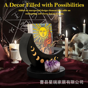 Wooden <b>Moon</b> Shaped Tarot Card Holder With <b>Crystal</b> Base And <b>Moon</b> Phase Display Stand For Tarot Cards And Stones - Product Image 3