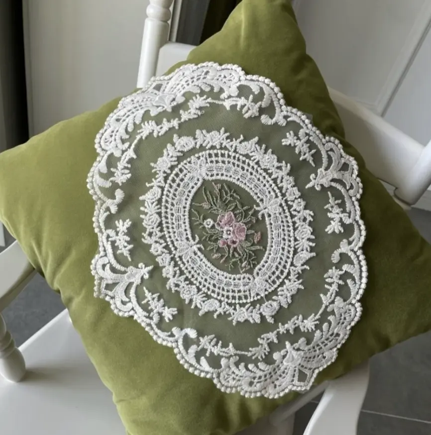 Luxury Embroidered Candy Pillow Princess Square Lace Crochet Patch Cushion With Patch Bed Sofa Pillow Cushion Flower Floral