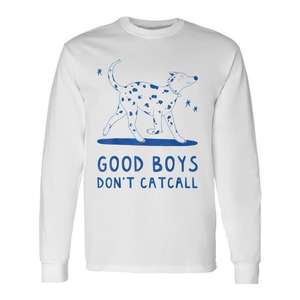 Camiseta de manga larga con diseño de perro azul de Good Boys Don't Catcall, ropa promocional - Product Image 1