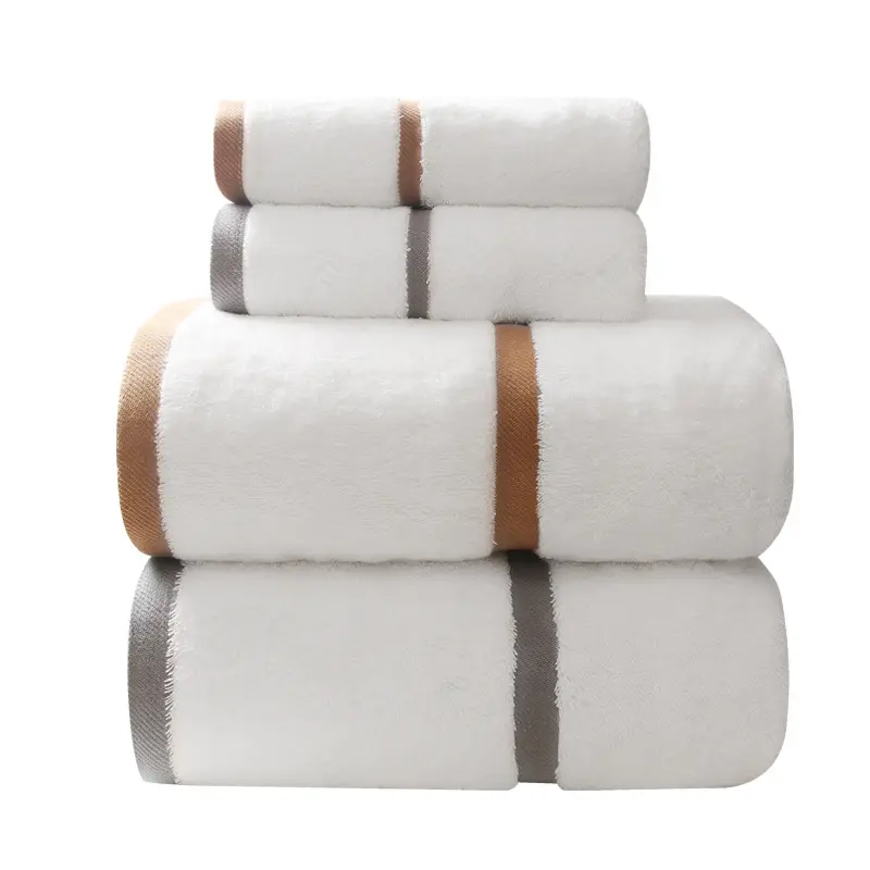 Wholesale 100% Cotton Luxury Hotel And Home Bath Towel Set Custom Embroidery Logo Jacquard White Floor Towel Bath Towel Sets