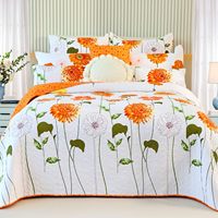 Orange Floral Botanical Garden Sunflower Print Room Darkening 3 pcs set de couette avec 6 pcs rideaux avec 1 tapis
