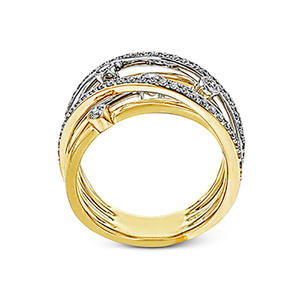 Bague de cocktail F294 en or massif 18 carats avec diamant taille brillant rond serti pavé, design géométrique, bague de fiançailles pour femme - Product Image 4