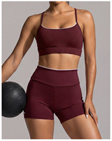 Ensemble de shorts de yoga respirants effet seconde peau, coupe ajustée Y-line, color-block, vêtements de sport décontractés pour femme, course en extérieur et fitness