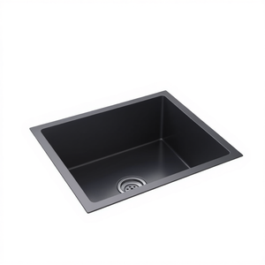 Évier de cuisine en quartz noir, simple bac, à encastrer, finition mate, design minimaliste - Product Image 1