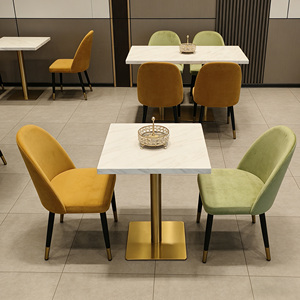 Set Moderno di Tavolo e Sedie per Ristorante con Piano in Marmo, Arredamento Commerciale in Velluto per Caffè, Bistrot e Coffee Shop - Product Image 5
