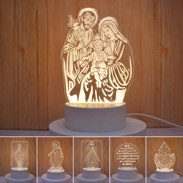 Religious Lights and Acrylic 3D Illusion Lamps Jesus Portable LED Smart Night Lamp Christian Tabletop Prayer Space Home Accent