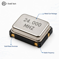 Resonador de Cristal de Cuarzo Industrial SMD de 24MHz, 20pF, 30ppm, Bajo ESR, Frecuencia Verificada, Módulos de Control IoT de Montaje Superficial