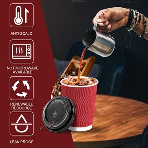 Vaso de Café Desechable de 12 oz con <span class=keywords><strong>Tapa</strong></span>, Vaso de Pared Corrugada Aislante Biodegradable de Grado Alimenticio, Utilizado en Oficinas y Cafeterías - Product Image 3